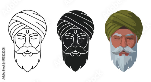 Sikh men icons flat design vector illustration set - Clipart. Icon vector -  Icon collection - icon set - Line and glyph icon and logo template - Editable Icon