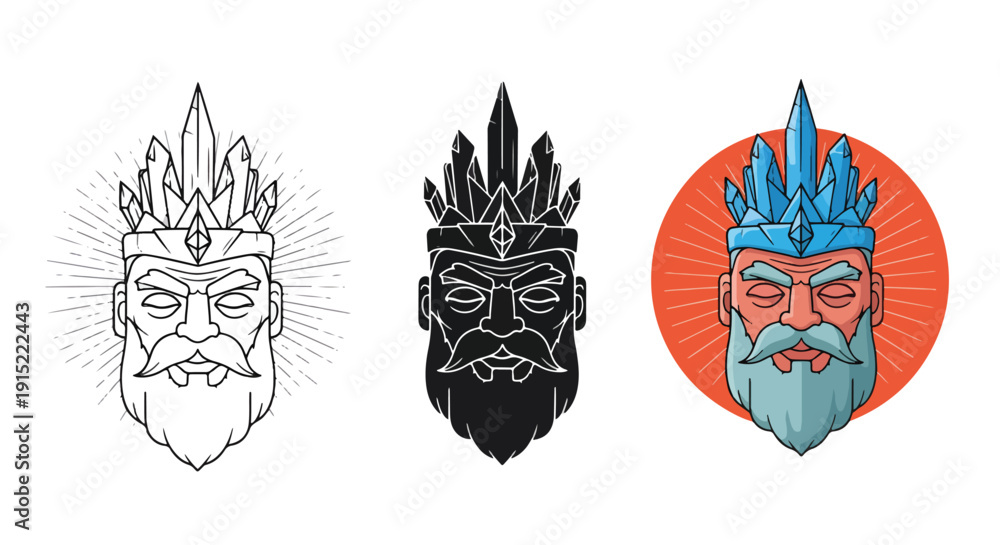 Obraz premium Tribal warrior faces vector illustration set - Clipart. Icon vector - Icon collection - icon set - Line and glyph icon and logo template - Editable Icon