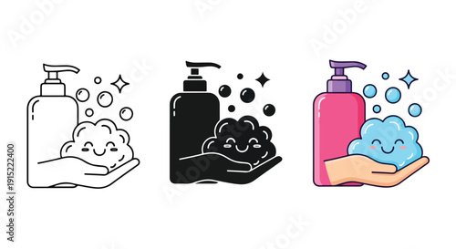 Hand sanitizer hygiene icons flat design vector illustration - Clipart. Icon vector -  Icon collection - icon set - Line and glyph icon and logo template - Editable Icon