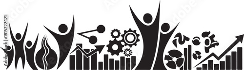 Business success and growth with happy people icons rising