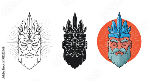 Tribal warrior faces vector illustration set - Clipart. Icon vector -  Icon collection - icon set - Line and glyph icon and logo template - Editable Icon