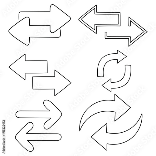 Hand-drawn doodle set of exchange icons on a white background.