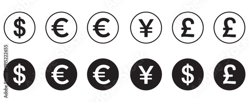 Popular currency symbol set, vector icons collection, money and finance symbols, global currency signs, banking, payment methods, economic illustration