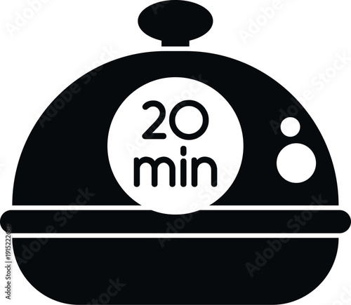 Food serving cloche with a 20 minutes timer icon on top, representing cooking duration or serving time