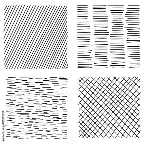 Hand-drawn doodle set of line patterns on a white background.