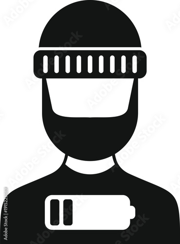 Human silhouette representing person feeling drained and tired with low battery icon