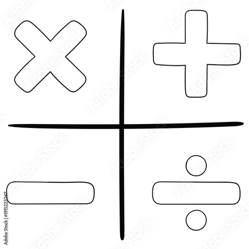 Hand-drawn doodle set of mathematical symbols on a white background.