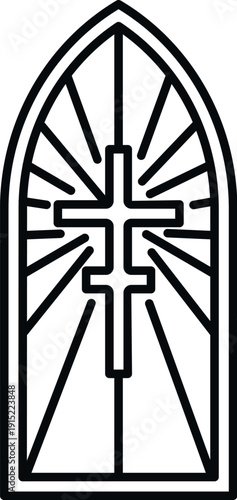 Religious cross forming part of a stained glass window, symbolizing spirituality and belief