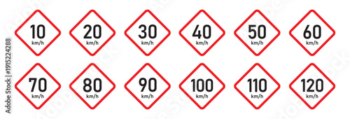 Road limited speed board sign icon illustration