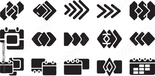 Collection of black and white direction and media icons