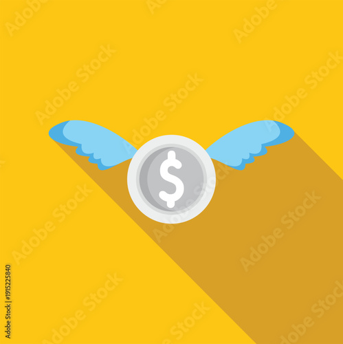 Silver dollar coin with wings representing money loss or spending