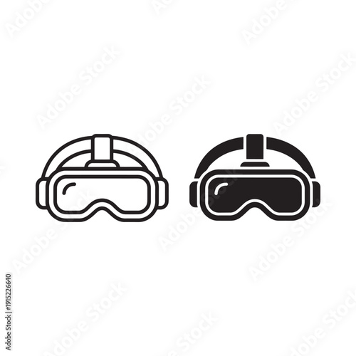 Virtual reality headset icon set depicting two different styles of vr goggles