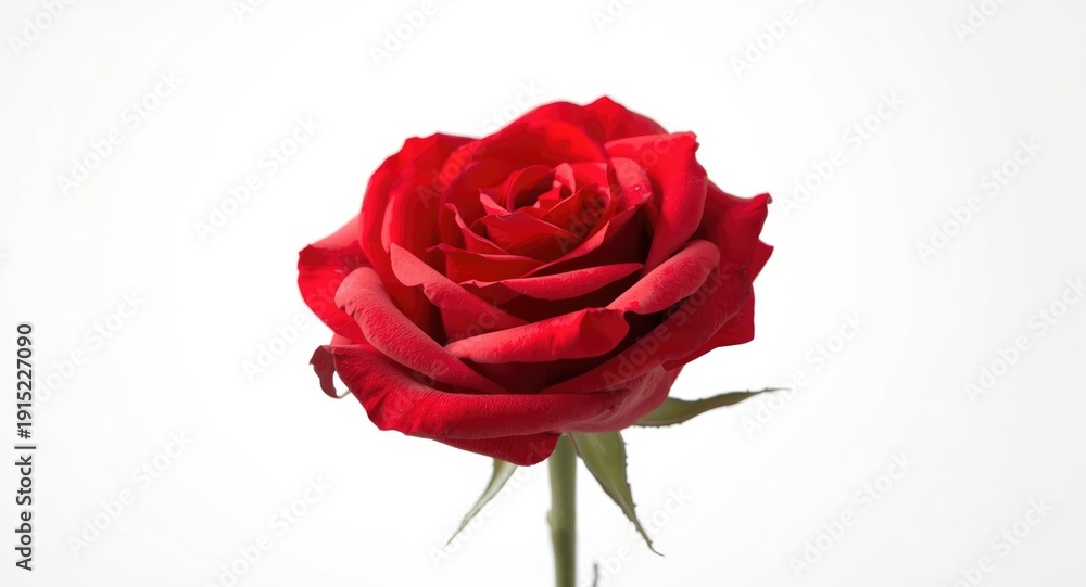 Fototapeta premium Radiant red silk rose displayed clearly on a white backdrop
