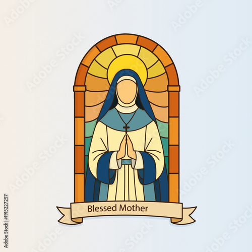 Modern Stained Glass Illustration of Blessed Mother Carmen Rendiles