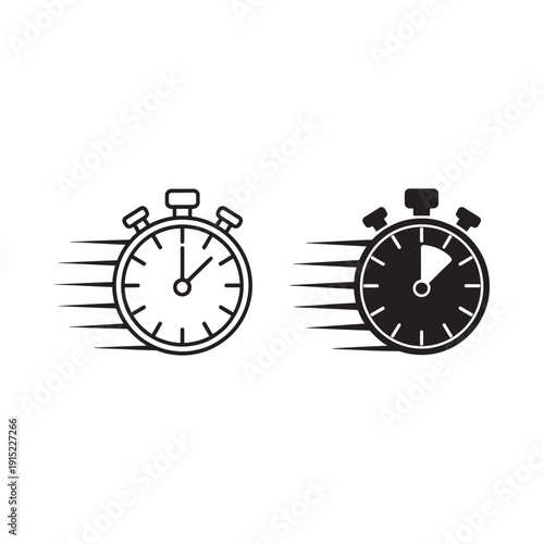 Two stopwatch icons with speed lines representing timing and fast pace