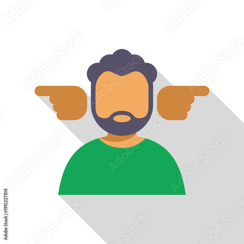 Man icon choosing path, pointing left and right, expressing confusion or dilemma