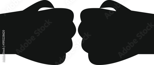 Two hands performing a fist bump gesture in silhouette on white background