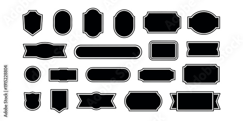 Black and white label shapes with white outlines labels in white background