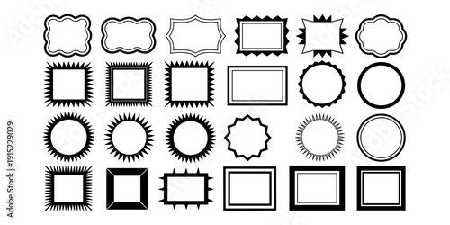 Black and white of various frame shapes and borders frames empty frames in white background