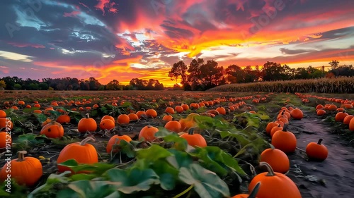 Pumpkin Patch at Vibrant Sunset.