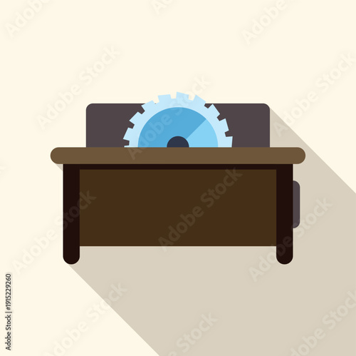 Table saw flat design icon with long shadow representing woodworking equipment