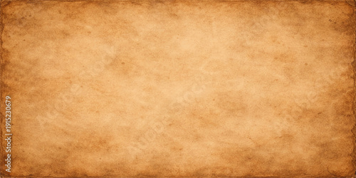 A blank sheet of aged parchment features a stained vintage texture with a brown grunge pattern on antique wrinkled paper
