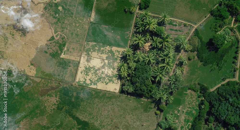 Fototapeta premium Remote sensing image of widespread sugarcane cultivation zones