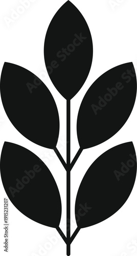 Plant stem with five oval leaves on a simple twig creating an ecological icon