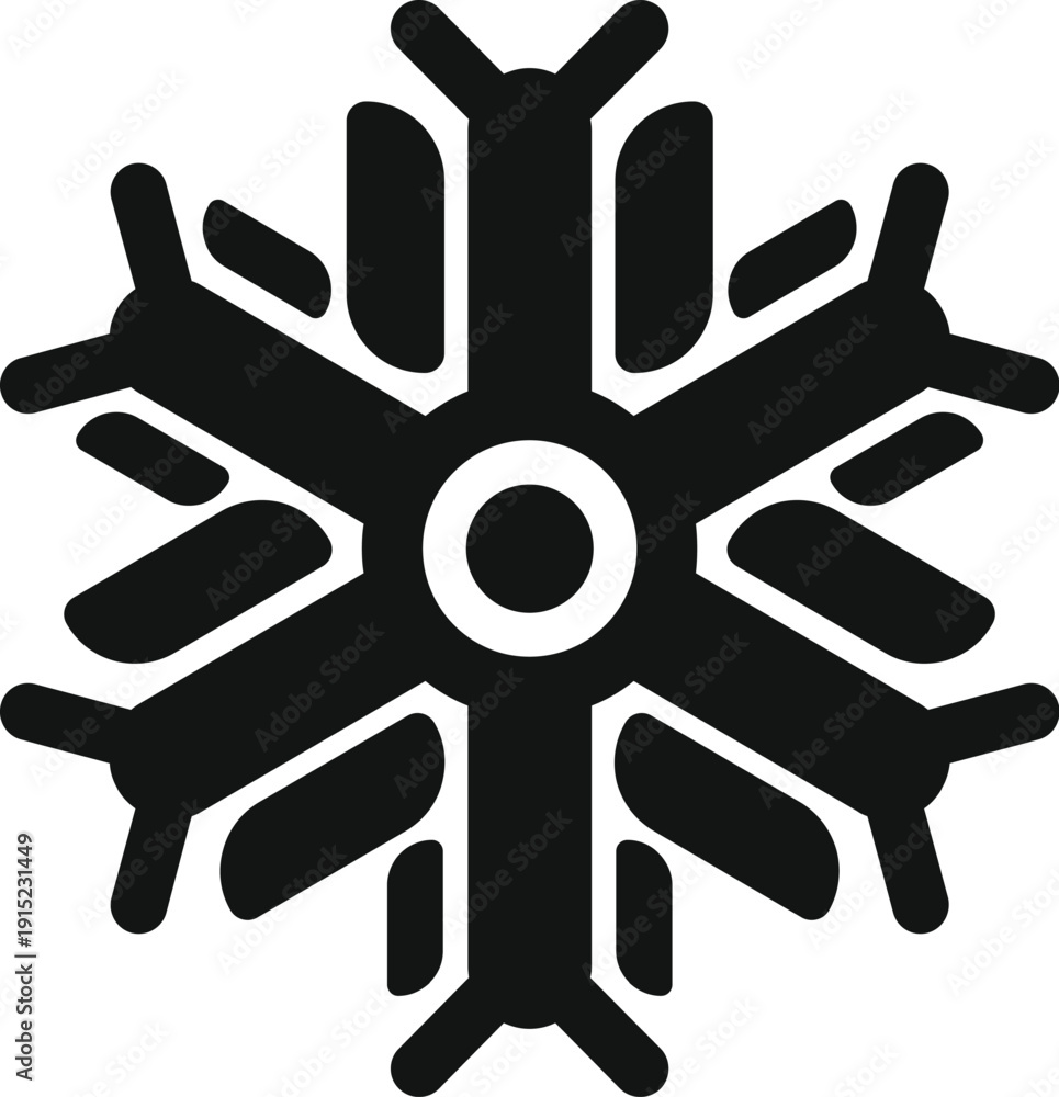 Obraz premium Snowflake black vector icon isolated on white representing winter weather and frost concept