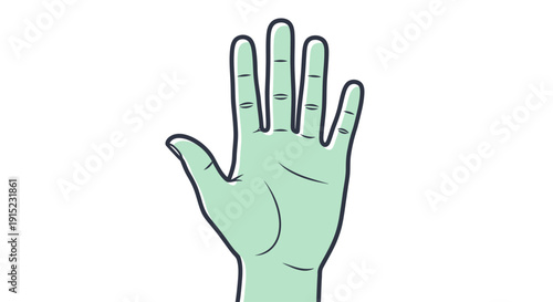 Stylized illustration of a light green human hand with five fingers extended upwards, palm facing the viewer, on a white background.