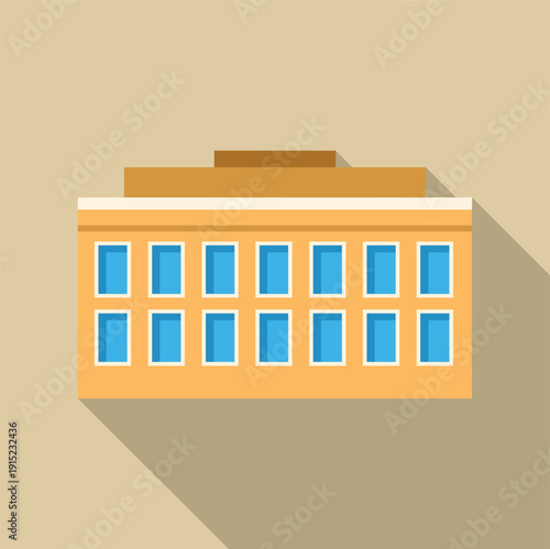 City building facade showing windows with a long shadow in a flat design illustration