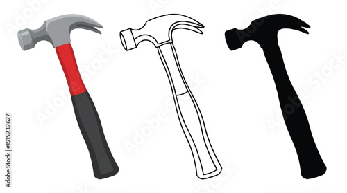 Three different hammer illustrations in various styles and colors  hammer tools