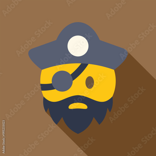 Cartoon pirate character emoji head wearing an eyepatch and hat with long shadow