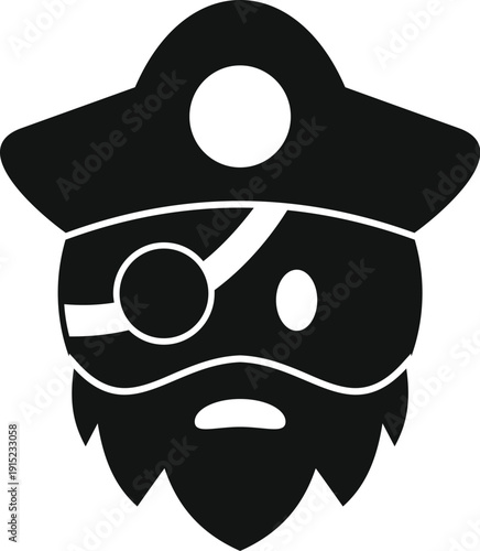 Pirate head icon featuring a hat, eyepatch, beard, and mustache