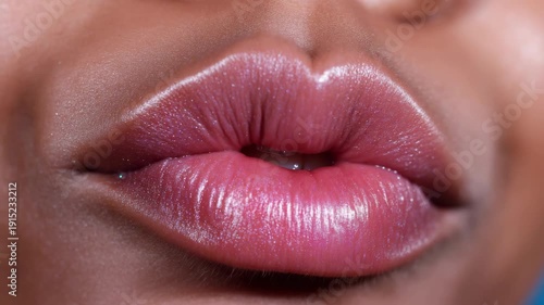 Closeup of smiling and transition to puckered lips with transparent braces