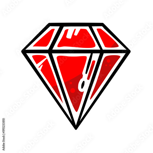 Red ruby gemstone with white highlights, vector icon