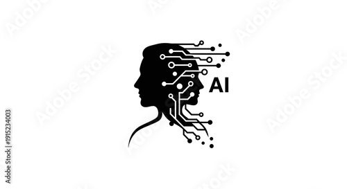 Artificial Intelligence Human Head Silhouette with Circuit Board Connections