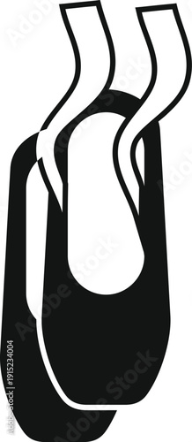 Black and white ballet pointe shoes providing a clean simple icon