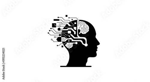 Artificial Intelligence Head Silhouette with Circuit Board Brain - AI Technology Concept