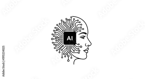 Artificial Intelligence Human Head Outline with Circuit Board Brain