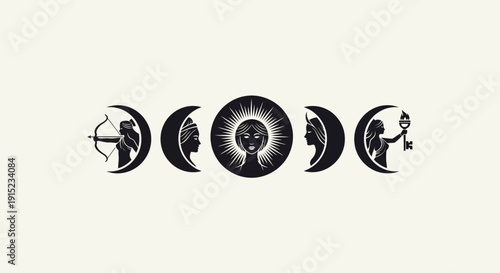Astrology Moon Phases Zodiac Symbols Silhouette Vector Art