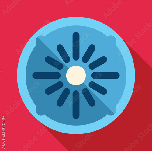 Circular sun symbol displaying radiating rays with a long shadow