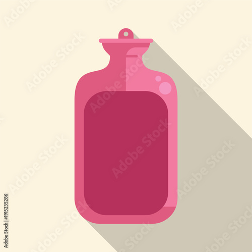 Pink hot water bottle with long shadow providing warmth and pain relief