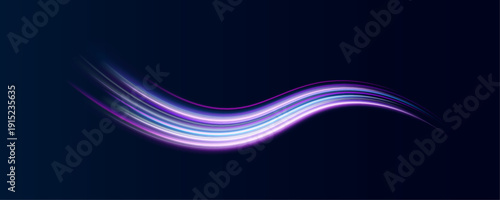 Neon purple and cyan spirals twist across a dark canvas. Tiny glowing dots scatter along curved lines. Motion pulses with electric energy. 