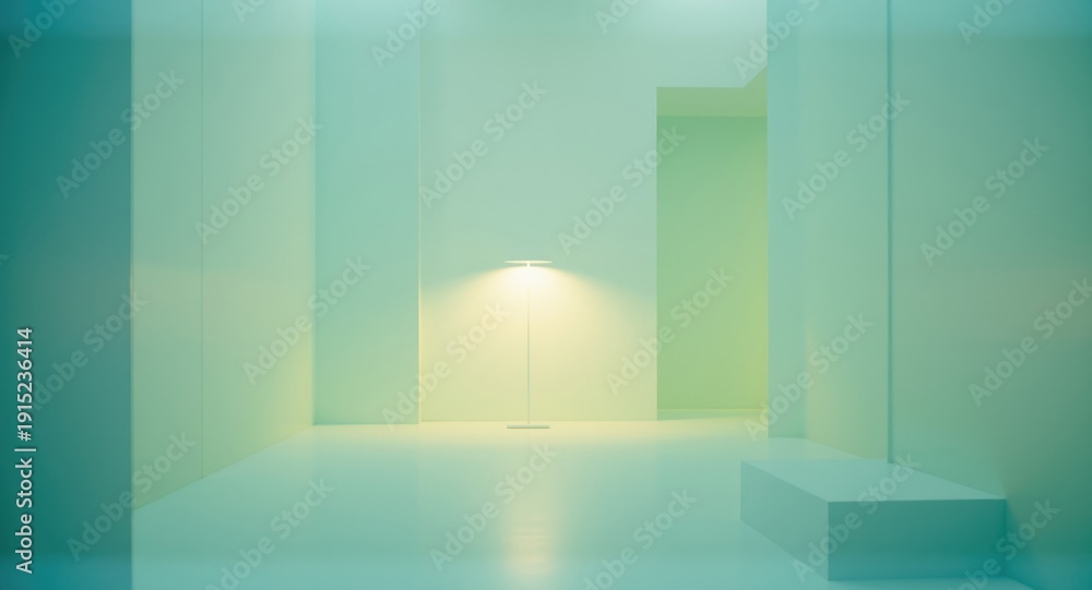 Fototapeta premium Room with bright lighting enhanced by a white lamp and clean lines