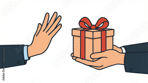 Refusing Gift Gesture Illustration with Hand Rejecting Present in Business Concept