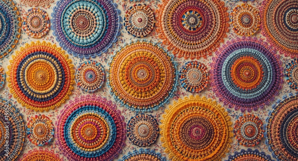 Fototapeta premium striped colorful texture decorated with multiple circle and dot layers