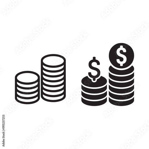 Stacks of coins representing increasing wealth and financial growth in monochrome