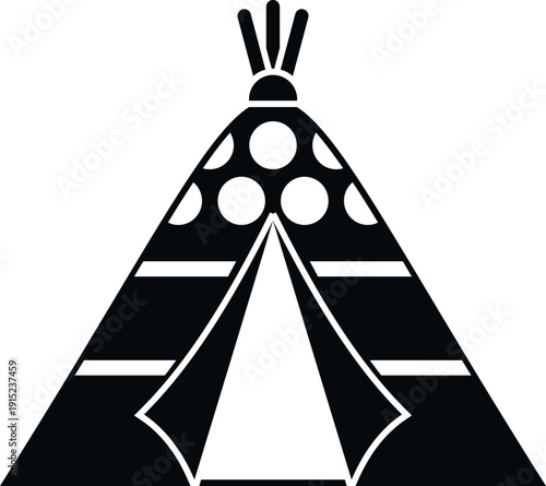 Stylized teepee icon with decorative patterns on a white background