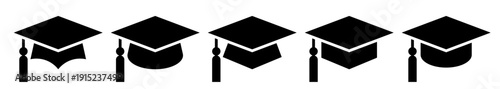 Graduation cap icon set. Mortar board or college graduation hat collection signs.
